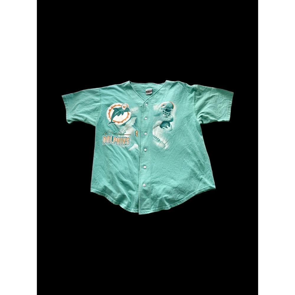 Vintage 90s Miami Dolphins Baseball Jersey Sz XL Made In USA NFL